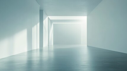 Canvas Print - sunlit minimalist white corridor interior.