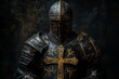 © Marco Mamdouh - The Holy Knight’s Armor of Christ: Detailed medieval armor adorned with cross and floral engravings on dark background.