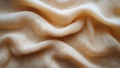 Aufkleber - Close-up view of textured cream fabric showcasing natural fibers and soft waves during daylight in a well-lit indoor setting