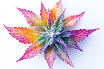 Aufkleber - Vibrant cannabis plant with colorful leaves in an artistic composition showcasing its details and textures in bright light