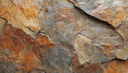 Fototapete - Detailed texture of natural slate stone surfaces showcasing various shades of brown and gray in a rustic setting