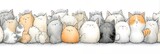 Una fila de gatos de diferentes colores y tama�os est�n sentados uno tras otro.
