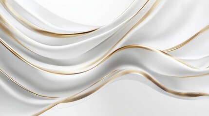 Wall Mural - abstract flowing white and gold fabric waves.