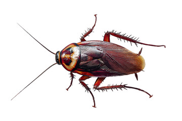 Wall Mural - detailed closeup of a brown cockroach insect macro photography red bug on transparent background