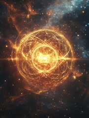 Wall Mural - glowing quantum ai sphere explores intricate energy patterns in a cosmic space background aligned to