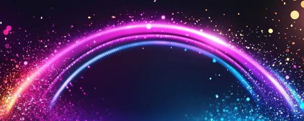 Wall Mural - a glowing purple and blue neon archway, with a futuristic, digital design, surrounded by flashing li