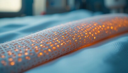 Glowing Mesh Material Displayed Close Up on Textured Fabric