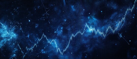 Wall Mural - abstract blue background with a white line graph or waveform pattern.