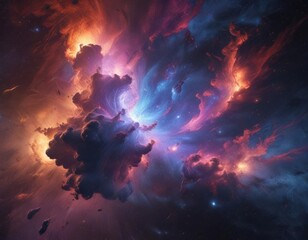 Wall Mural - abstract swirling nebulae, vibrant cosmic dust clouds, dark, artwork