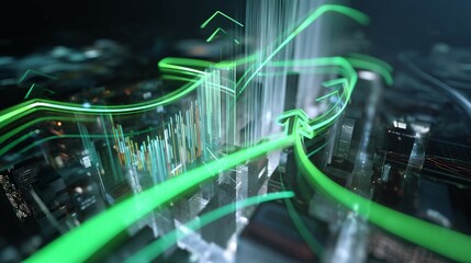 Wall Mural - abstract city skyline with green lines suggesting connection or flow of information.