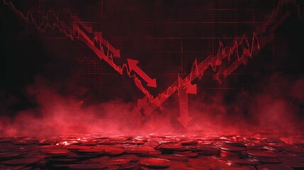 Wall Mural - abstract red image with geometric shapes and smoky effect.