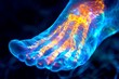 © R - Medical mystery. Suffering illustration. Pain of disorder - foot pain: abstract image of human state. Metaphorical foot pain physical senses, of a sickness and suffering. Life with illness.