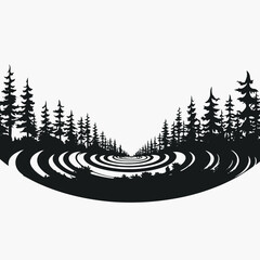 Wall Mural - forest trees landscape nature black white silhouette vector illustration design graphic art scenic v