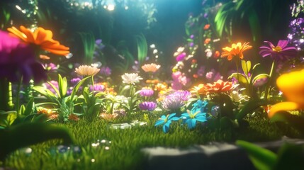 Poster - A vibrant meadow filled with colorful flowers blooms beautifully