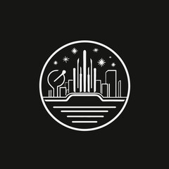 Wall Mural - cityscape skyline buildings architecture urban design stars night black white circle futuristic mode