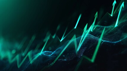 Wall Mural - abstract financial market graph with upward trending lines against a dark background.