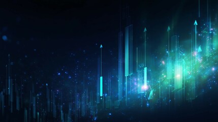 Wall Mural - abstract glowing light streaks rise vertically against a dark blue background.