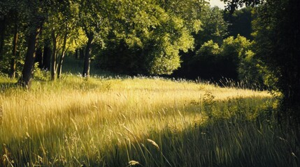 Poster - Golden wheat field with trees in the background in summer