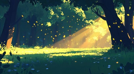 Poster - Forest scene with sunlight streaming through the trees