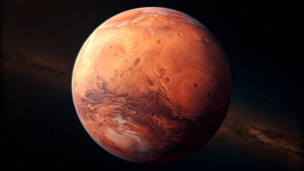 Wall Mural - the full disc of the planet mars illuminated against the blackness of space, showcasing its distinct