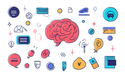 Wall Mural - ai chat technology concept with digital brain and icons for innovation and communication