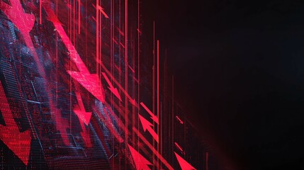Wall Mural - abstract red arrows pointing diagonally on a dark background with blue accents.