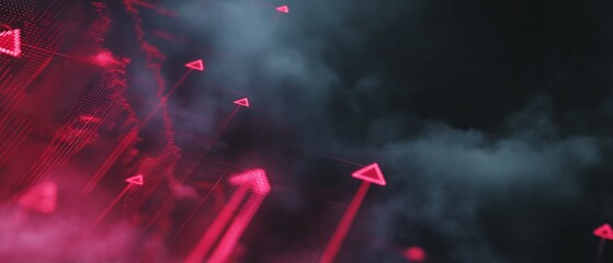 Wall Mural - abstract background with glowing pink arrows pointing upward against dark smoky backdrop.
