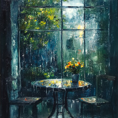 Wall Mural - rain outside window glass