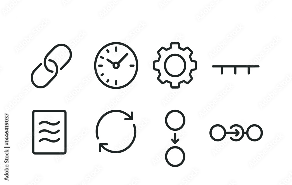 Business process linear icons set – outline style workflow, management ...