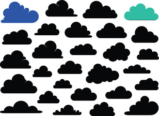 Wall Mural - set of black vector clouds icons, symbols and illustrations related to weather