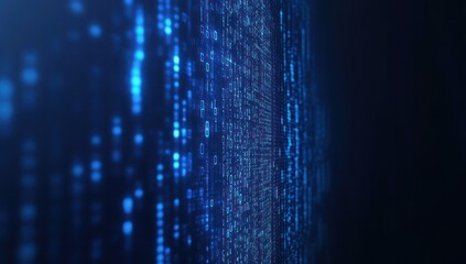 Blue digital data stream, abstract background, technology concept, website banner
