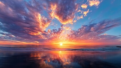 Wall Mural - a breathtaking sunset over the ocean, with vibrant colors of orange and pink reflecting on the calm