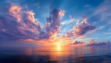 Wall Mural - a breathtaking sunset over the ocean, with vibrant colors of orange and pink reflecting on the calm