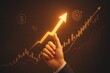 © Enigma - Businessman displaying a thumbs-up gesture alongside an increasing arrow and a holographic financial chart, illustrating concepts of business success and stock market growth