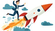 © Touch - Professional Businessman on Rocket Soaring in the Sky - Business Success Concept