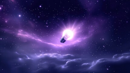 Wall Mural - illuminated lightbulb in cosmic night sky