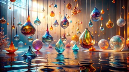 Wall Mural - a serene display of suspended orbs reflecting in a still, mirrored pool