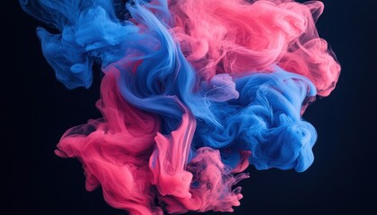 Aufkleber - Abstract Cloud of Pink and Blue Smoke Collision Creating a Dynamic Swirl Against Dark Background with High Resolution