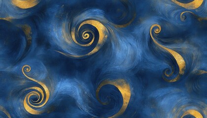 Aufkleber - Abstract Dark Blue Texture with Golden Swirls and Decorative Elements Backdrop with Artistic and Creative Design for Wallpaper and Fabric