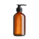 Blank brown glass bottle mockup with pump isolated on white background. Dark amber glass package. Realistic shampoo or soap dispenser. Ai Generated Images