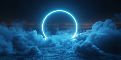 Wall Mural - neon circle in night cloudscape
