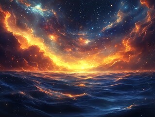 Wall Mural - Ocean Meets Starry Night Sky
