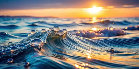 Wall Mural - ocean wave cresting at sunset with glistening bubbles