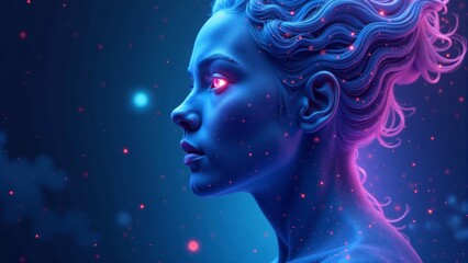 Wall Mural - AI Woman Profile With Glowing Hair