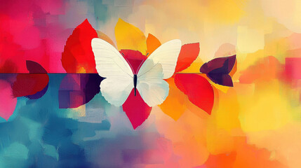 Wall Mural - elegant butterfly illustration with open copy space in the center on a colorful abstract background 