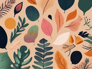 Wall Mural - Vintage Seamless Floral and Leaf Pattern Collection for Nature-Inspired Wallpaper, Textile, and Decoration Design