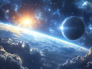 Wall Mural - space planet sunrise cloudscape