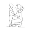 © MuhammadZulfan - Continuous single line of young mother giving some wise advice talk to his child. Happy family parenting concept. Trendy sketch drawing editable stroke vector illustration