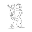 © MuhammadZulfan - Continuous single line of young mother giving some wise advice talk to his child. Happy family parenting concept. Trendy sketch drawing editable stroke vector illustration