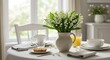 © thiago - A charming scene of a breakfast table adorned with lily of the valley flowers and treats.